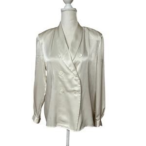 JG HOOK Women’s Plus Size 10 Ivory Double Breasted Blazer Blouse Cuff Sleeve